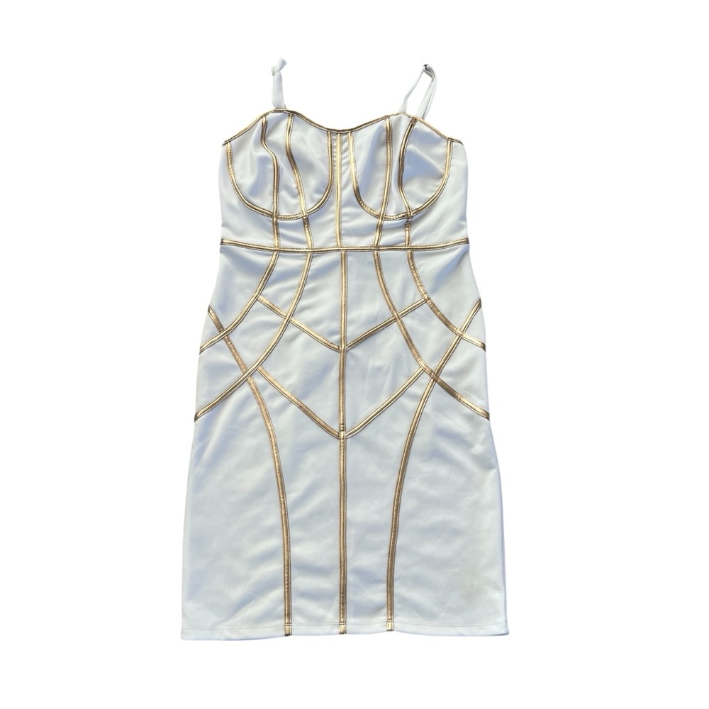 Ashley Stewart white and gold spaghetti strap bodycon bandage dress